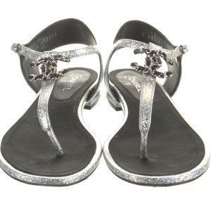 Chanel Interlocking CC Logo T-Strap Sandals Size 36.5C - Used